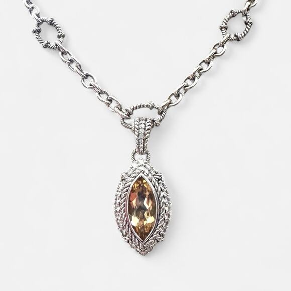Judith Ripka Sterling Silver Link Necklace w/ Citrine Marquise Enhancer Pendant - Picture 1 of 4